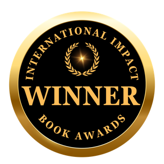 International Impact Book Awards winner seal, a gold-rimmed black medallion with a laurel wreath and star